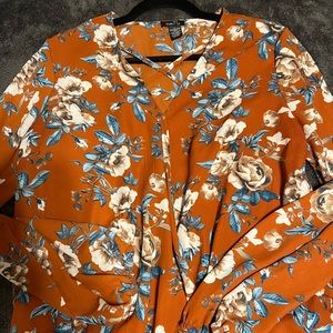 Floral Blouse Top ~ Criss Cross Strappy Neck